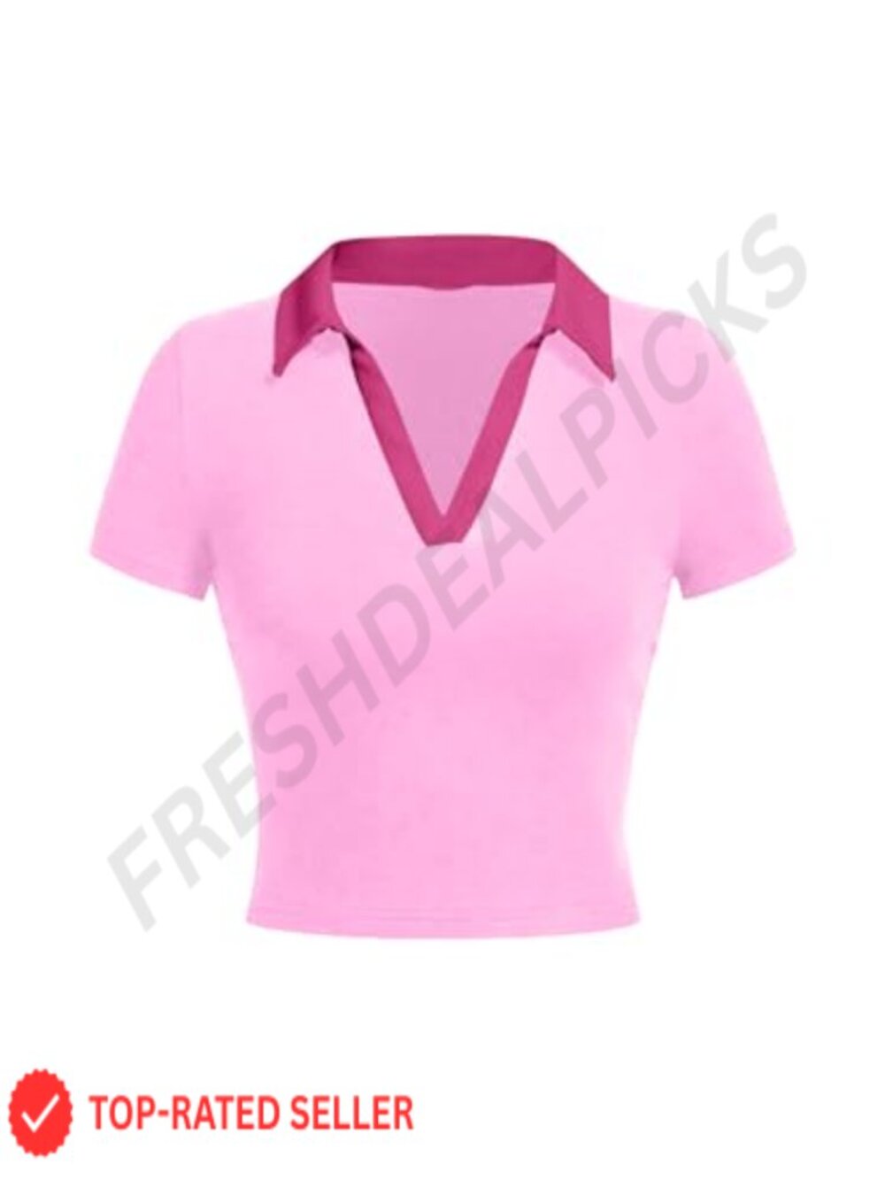 Polo Collared V Neck Short Sleeve Crop Top Ringer Tee